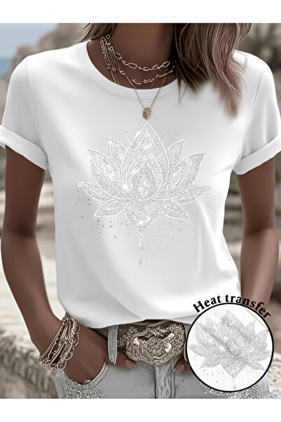 one button Άνετο μπλουζάκι με μαργαριταρένιο σχέδιο και λουλουδάτο τύπωμα, Pr...