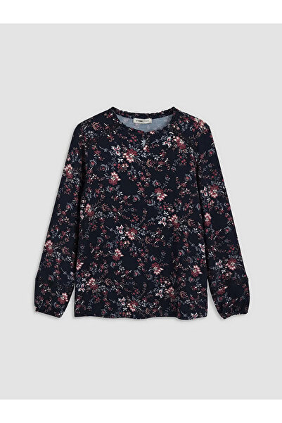 LC Waikiki Μπλούζα σε μπλε ναυτικό χρώμα με λουλουδάτο σχέδιο και λαιμόκοψη π...