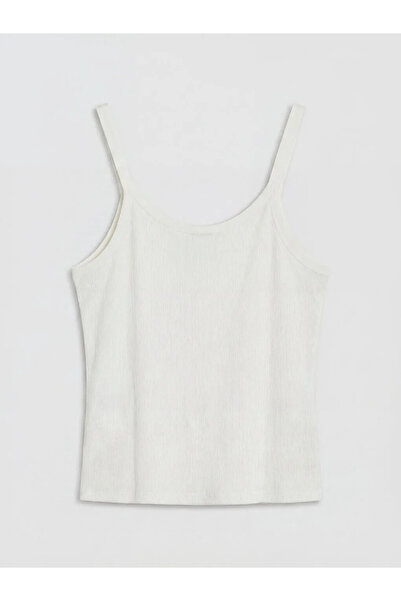 LC Waikiki Λευκό γυναικείο φανελάκι με λαιμόκοψη V και κορδόνια