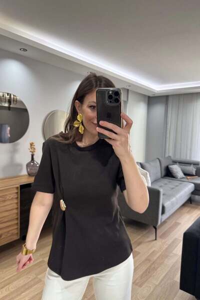Banu Angay Viena Accessory T-Shirt Blouse Dark Brown