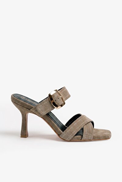 Louis Cardy Γυναικείες παντόφλες με τακούνι Nadia Oil Green Suede Leather