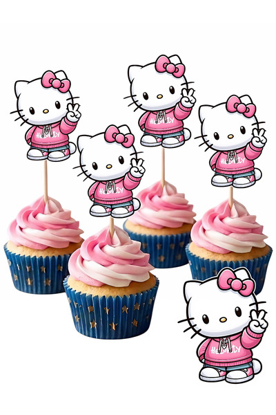 telaşe memuru Hello Kitty 10 Adet Cupcake Pasta Süsü - Hello Kitty Şekilli Kü...