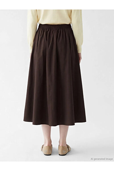 LC Waikiki Καφέ Φούστα με Ελαστική Μέση Ποπλίνα Κλοσέ