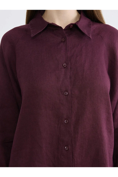 LC Waikiki Γυναικείο λινό πουκάμισο σε χρώμα δαμασκηνί