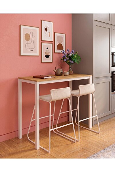 İREM Bar Masası Meşe Tablalı 116x45x92cm – Mutfak Masası & Kahve Köşesi Masası