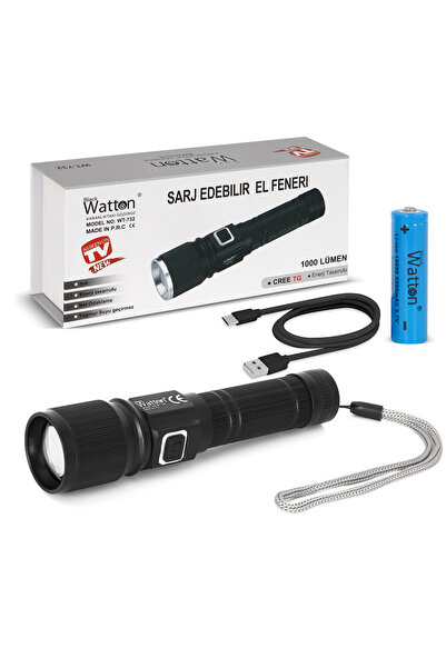 Watton CREE TG LED 1000 Lümen Göstergeli Şarjlı El Feneri – Fonksiyonel ve Gü...