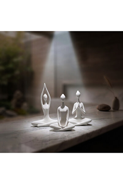 Tyana3D 12 cm 3’lü Yoga Figürü Biblo Seti – Modern Ev Dekoru TV Ünitesi ve Ra...