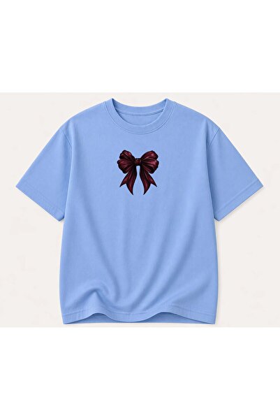 herkesemoda Γυναικείο βαμβακερό μπλουζάκι με στάμπα κορδέλας και λαιμόκοψη πο...