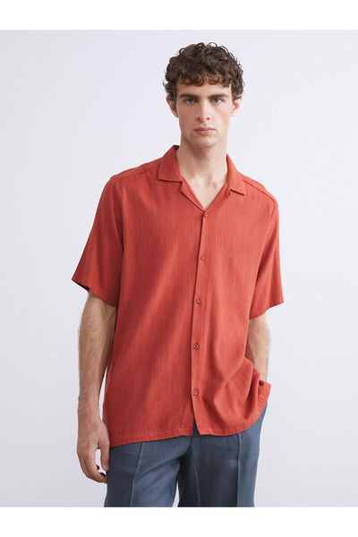 LC Waikiki Nevavm Regular Fit Resort Collar Linen Blend Men's Shirt with Diff...