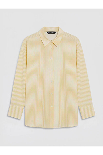 LC Waikiki Κίτρινο ριγέ γυναικείο πουκάμισο