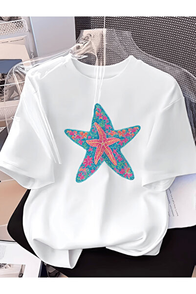 one button Πολύχρωμο μπλουζάκι με στάμπα αστερίας Premium Oversize