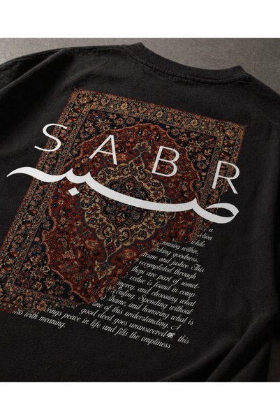 LOTS MODA Oversize Black T-Shirt Sabr Carpet Patterned Back Print Unisex Cott...