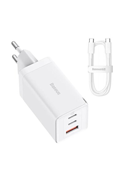 Baseus Încărcător 3-în-1 UE, 65W, Cablu Type-C - GaN5 Pro (CCGP120202) - Alb