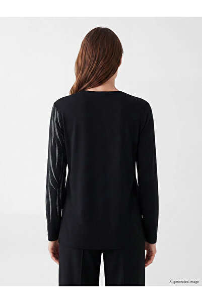 LC Waikiki Μπλούζα με μοτίβο με λαιμόκοψη σε μαύρο χρώμα