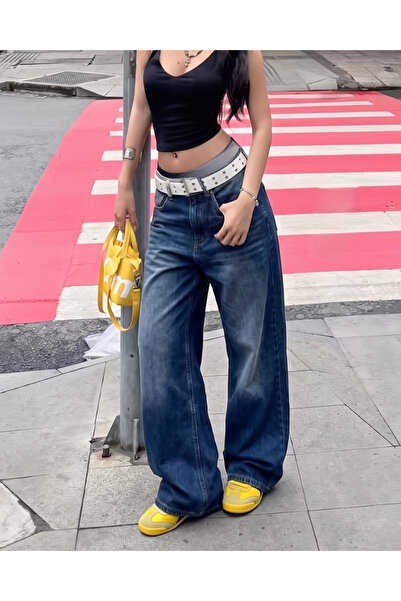 Toum Στρητγουέαρ Ρετρό Φαρδύ Τζιν Παντελόνι