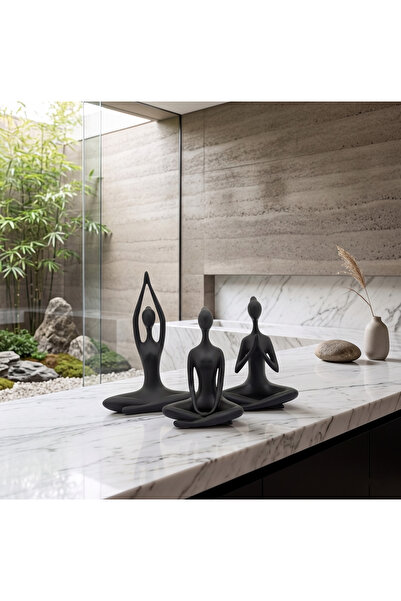 Tyana3D 12 cm 3’lü Yoga Figürü Biblo Seti – Modern Ev Dekoru TV Ünitesi ve Ra...