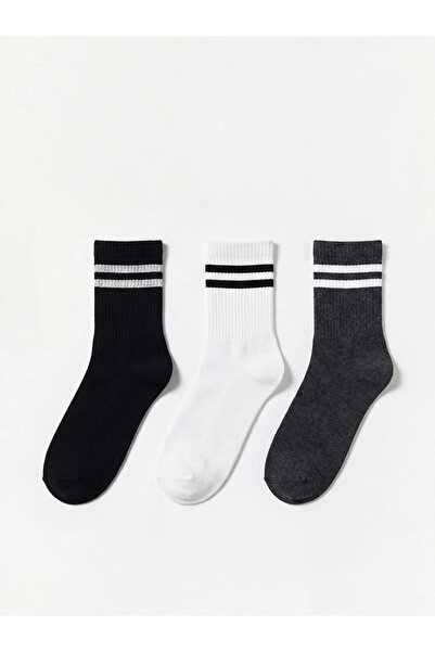 LC Waikiki Anthracite Striped Men's Socks 3-Piece Set