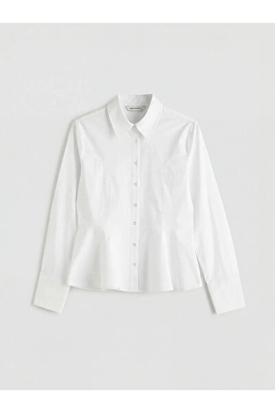 LC Waikiki Λευκό γυναικείο πουκάμισο από ποπλίνα με πεπλάμ