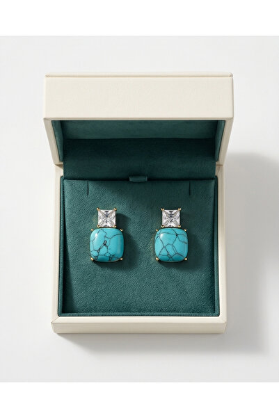 HOSBUTIK Silver Blue Color Turquoise Natural Stone Clip-On Earrings Do Not Re...