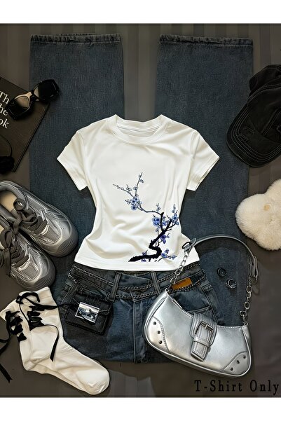 Toum Μπλούζα με ζώνη, μωβ, με σχέδιο άνθους Σακούρα