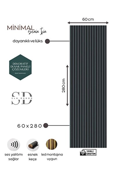Sln MDF Akustik Duvar Paneli 60x280 cm Antrasit Renk