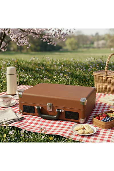 QUIQA Hanami Brown hem bluetooth'lu hem sarjlı tüm plakları çalabilen pikap