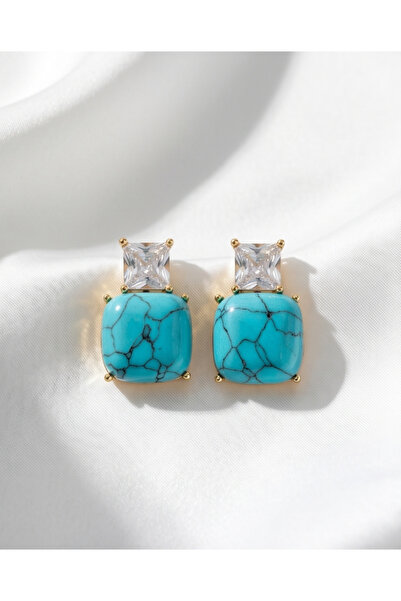 HOSBUTIK Gold blue color turquoise natural stone clip on earrings no need pie...