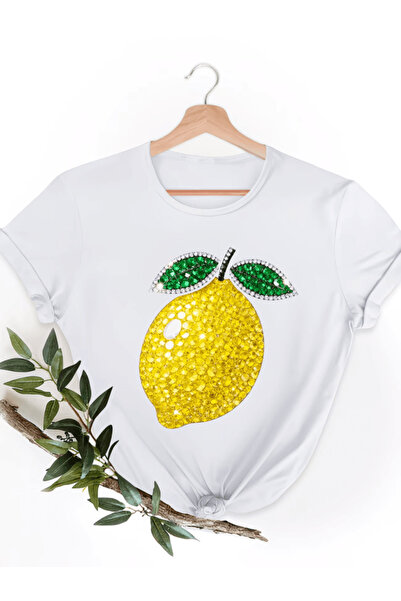 one button Λαμπερό κίτρινο μπλουζάκι με στάμπα λεμονιού, Premium Oversize