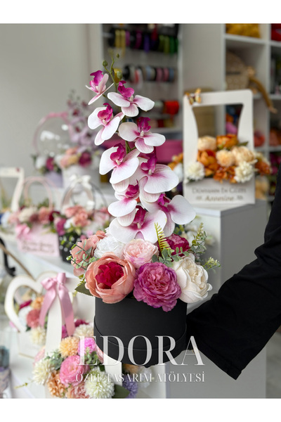 Edora Design Orkide Aranjmanlı Kutulu Çiçek Tasarımı Siyah | Kutu Üzeri Yazı ...