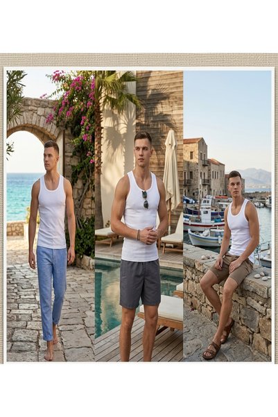 Shine Elagance White 100% Cotton Thick Strap 3-Pack Men's Undershirts