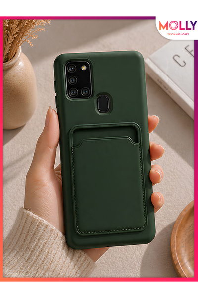 Molly SAMSUNG GALAXY A21S İçin Koyu Yeşil Leo Kartlıklı Mat Silikon Kılıf