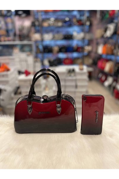 Pandora Bags Women's Burgundy Patent Leather Bag Wallet Set Stylish Combination Handbag Set