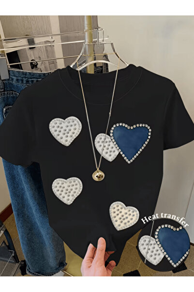 one button Άνετο μπλουζάκι με στάμπα Love Heart σε μπλε και λευκό σχέδιο Prem...