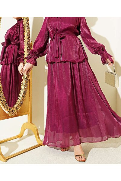 Lavanta Tekstil Βραδινό Φόρεμα με Ελαστική Φούστα στον Αστράγαλο και Σετ Δύο ...