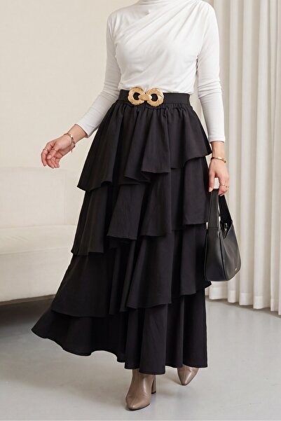 Modamorfo Φούστα Cupra με ελαστική μέση και επένδυση - μαύρη