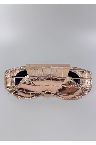 TROYDER Hakiki Deri Gözlük Kılıfı Parlak Rosegold Renk