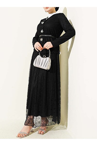 Lavanta Tekstil Διπλό Σετ με Δαντελένια Φούστα και Κουμπωτά Λουλούδια