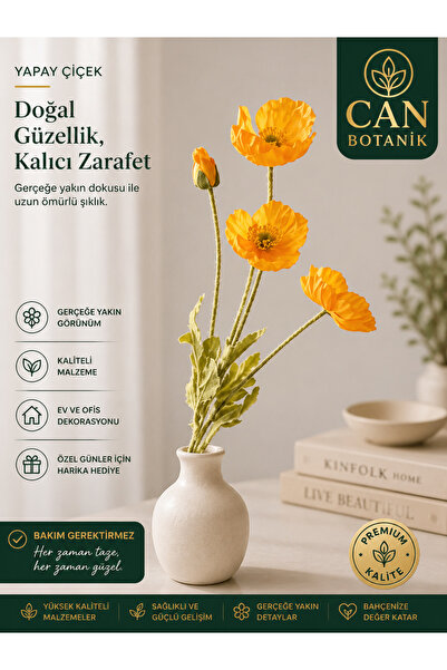 CANBOTANİK Yapay çiçek 4 yapraklı haşhaş çiçeği