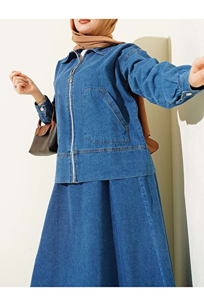 Lavanta Tekstil Σετ τζιν με διπλές τσέπες και φούστα με φερμουάρ