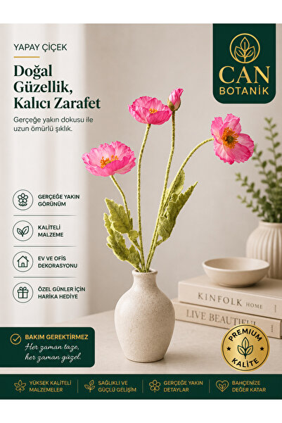 CANBOTANİK Yapay çiçek 4 yapraklı haşhaş çiçeği