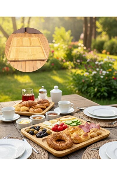 Empressco 4 Bölmeli Bambu Kare Sunum Tabağı, 28 cm, Şık ve Doğa Dostu Tasarım