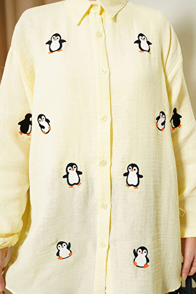 Lavanta Tekstil Πουκάμισο μουσελίνας με κέντημα πιγκουίνου