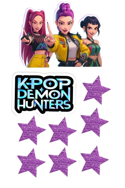 telaşe memuru K-POP Demon Hunters Pasta Süsü - Yenilebilir Kağıt Pasta Üstü S...