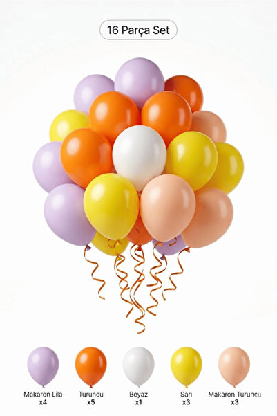 BALOMİS Masal Temalı Balon Seti Turuncu Sarı 16 Adet Kız Doğum Günü Parti Dek...