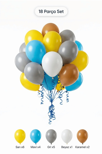 BALOMİS Jurassic Themed Balloon Set Yellow Gray 18 Pieces Boy's Birthday Part...