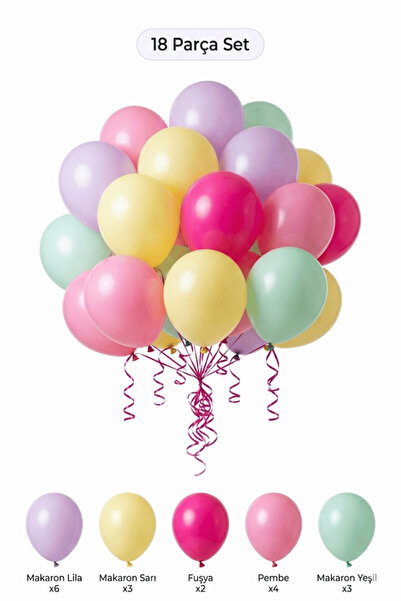 BALOMİS Çiçek Temalı Balon Seti Makaron Lila Pembe 18 Adet Kız Doğum Günü Par...