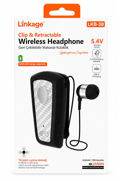 Linkage LKB-38 Makaralı Titreşimli Bluetooth 5.4 Kulaklık - Yaka Klipsli Geri...
