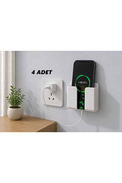 Telephone control hanger next to the socket. Phone holder Wall charging stand - 4 pcs- Self-adhesive.