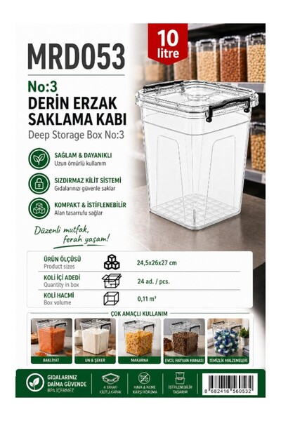 m mienca 10 Litre Derin Erzak Saklama Kabı – Kilitli Kapaklı, Sızdırmaz, BPA ...