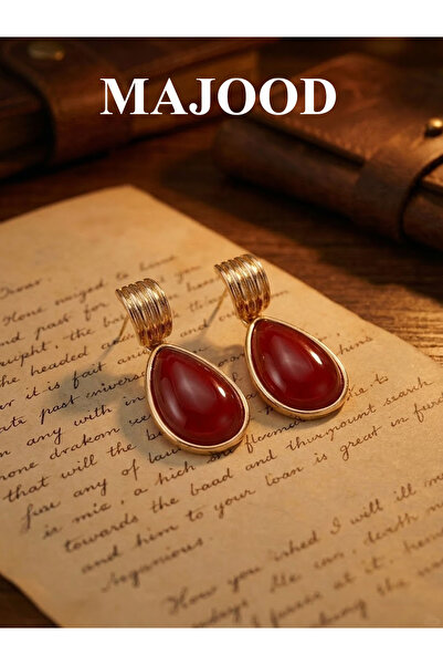 MAJOOD Vintage French Retro Red Agate Water Drop Earrings for Women, Gift Box...